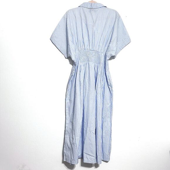 Anthropologie Maxi Shirt Dress Pleated Poplin Blue White Striped Pintuck NWT L - Picture 12 of 14